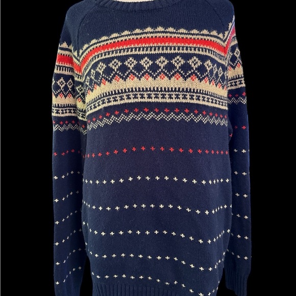 St. John's Bay Crewneck Sweater in Blue and Red with Nordic Design - Picture 1 of 6
